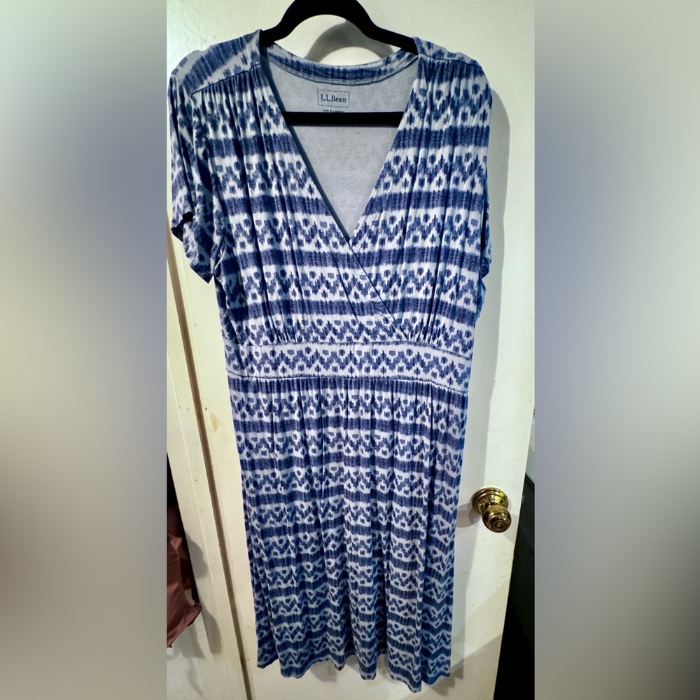LL Bean Summer Knit Ikat Dress in Shadow Blue - 1X